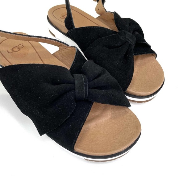 UGG Joanie Suede Bow Black Sandals Slingback Slippers Size 6 - Picture 2 of 12